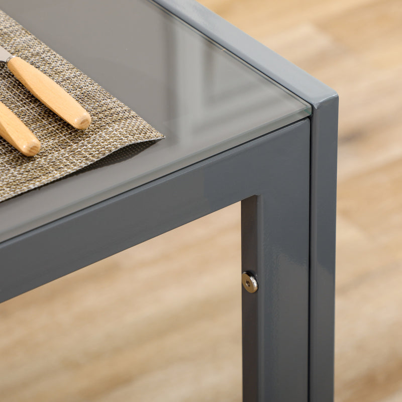 5 Piece Dining Table Set With Glass Top And Faux Leather Chairs For Kitchen Grey