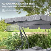Three Seater Garden Swing Chair with Adjustable Canopy Light Grey by Outsunny