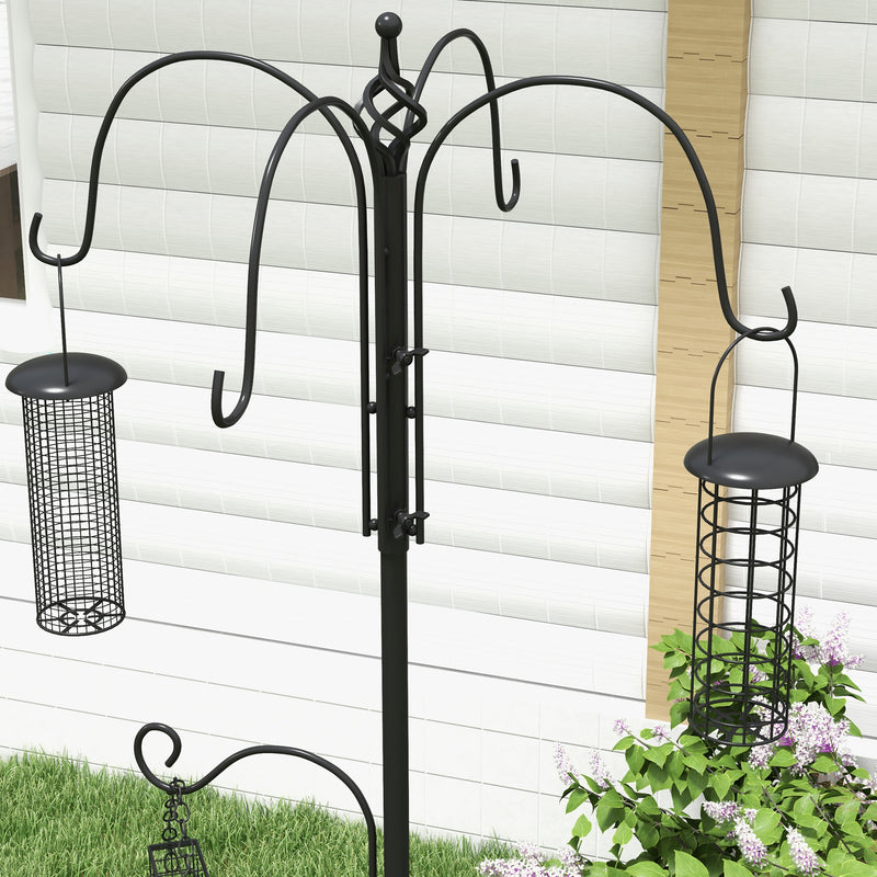 Wild Bird Feeding Station with 6 Hooks and 4 Feeders for Garden Outdoor Use, Black