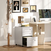 White Metal Mobile Filing Cabinet with Lockable 3 Drawers and Wheels for Home Office by Vinsetto