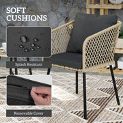 3 Piece Rattan Bistro Set with Cushions Glass Table and Wooden Finish Chairs by Outsunny