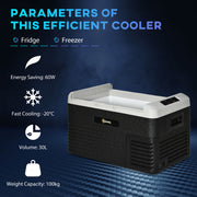 30L Portable Car Fridge with Fast Cooling Ideal for Travel and Camping Grey and Black AOSOM