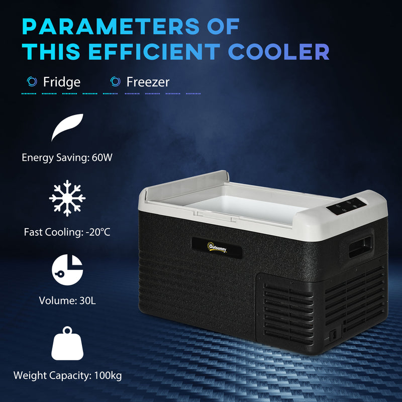 30L Portable Car Fridge with Fast Cooling Ideal for Travel and Camping Grey and Black AOSOM