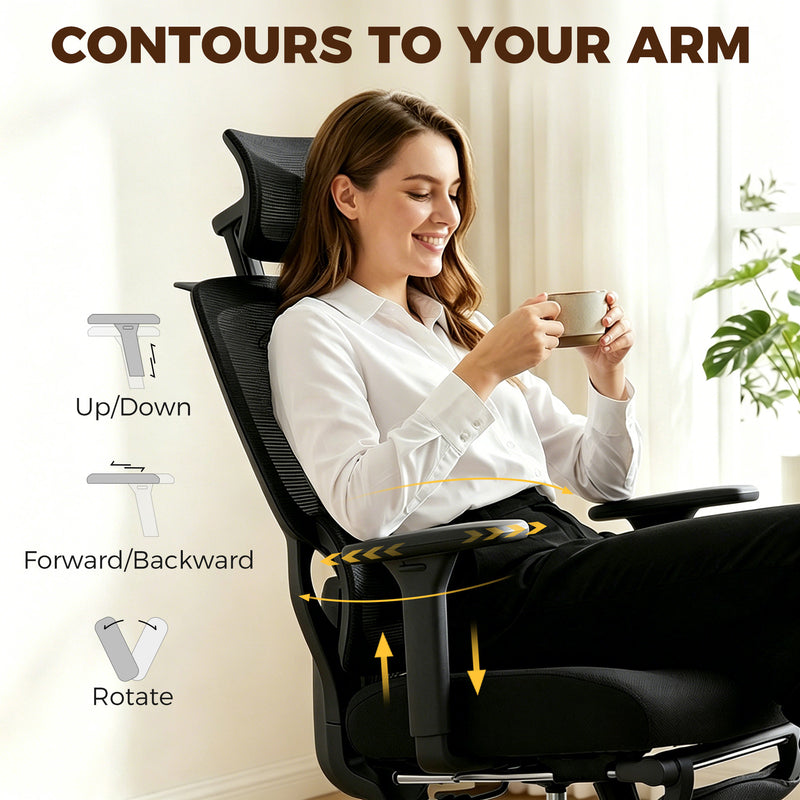 Ergonomic Office Chair with Adjustable Support and Reclining Leg Rest for Home Working Black