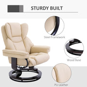 Recliner Chair and Footstool Set with Swivel Base and Adjustable Backrest for Lounge Cream