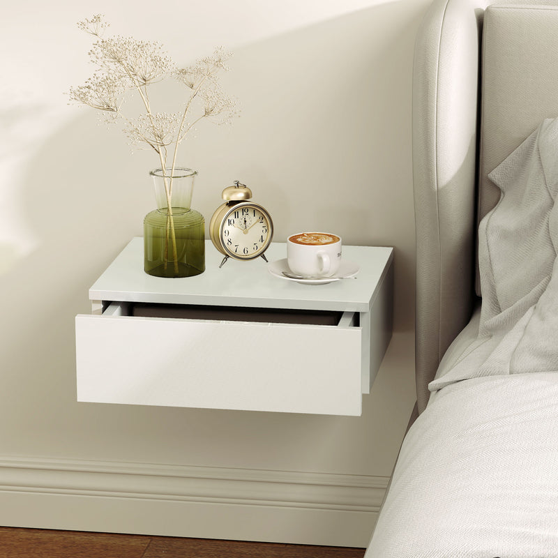 Wall Mounted Bedside Tables Set of 2 with Drawer for Tidy Bedroom Storage White