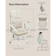 Image of a High Back Ergonomic Office Chair With Wheels and Arms. The chair is upholstered in a stylish cappuccino coloured fabric with white arms and swivel base. 
