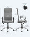 Image of a High Back Ergonomic Desk Chair With Wheels and Arms. The chair is upholstered in a stylish grey coloured fabric with black arms and chrome swivel base. 