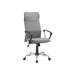 Image of a High Back Ergonomic Desk Chair With Wheels and Arms. The chair is upholstered in a stylish grey coloured fabric with black arms and chrome swivel base. 
