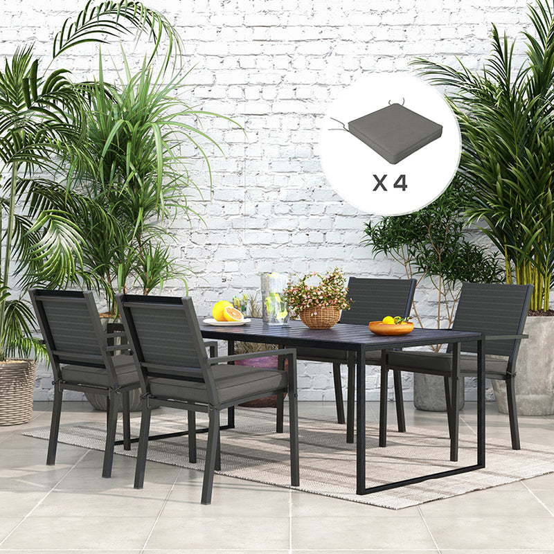 Charcoal Grey 4 Piece Seat Cushion Set With Ties For Garden Chairs Or Indoor Use