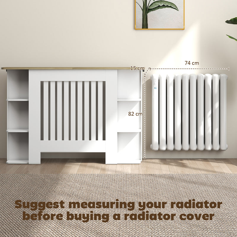 White Radiator Cover Cabinet with Open Shelves Ideal for Living Room or Hallway, 124W x 19D x 83H cm