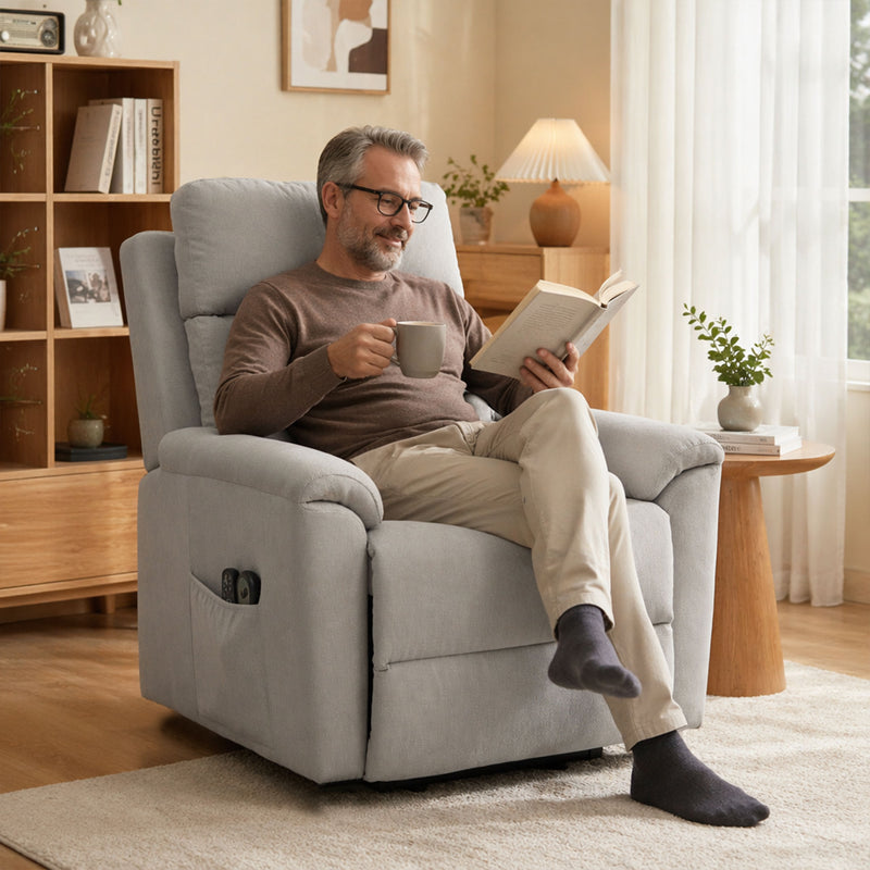 Electric Recliner Chair With Power Lift Assist and Massage for Easy Standing Light Grey