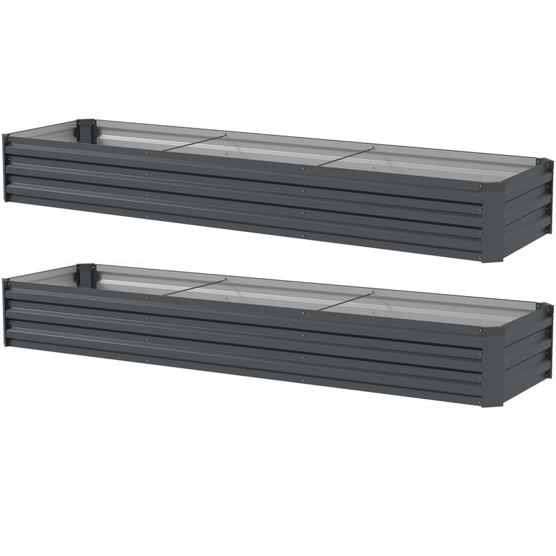 Set of 2 Galvanised Steel Raised Garden Planters 60 x 240cm With Open Bottom for Drainage