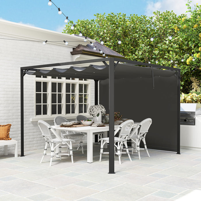 3x3m Aluminium Pergola with Retractable Roof and Wall Dark Grey by Outsunny