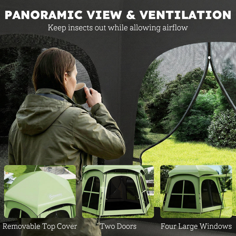 Pop Up Family Tent for Quick Camping Shelter with Blackout Lining and UV Protection Green