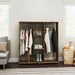 Rustic Brown Open Double Wardrobe with Mobile Storage Shelves and 6 Wheels by HOMCOM