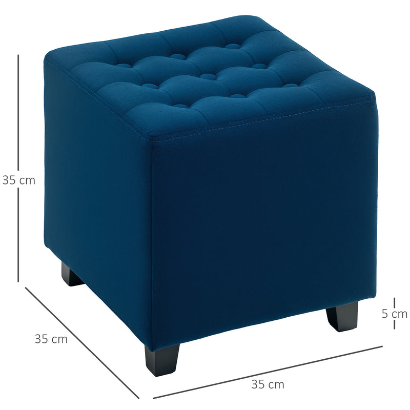 Blue Velvet Feel Square Ottoman Footstool with Padded Seat by HOMCOM