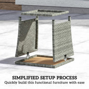 Side Table For Patio with 2-Tier Storage PE Rattan - 45W x 45D x 43H cm Outsunny