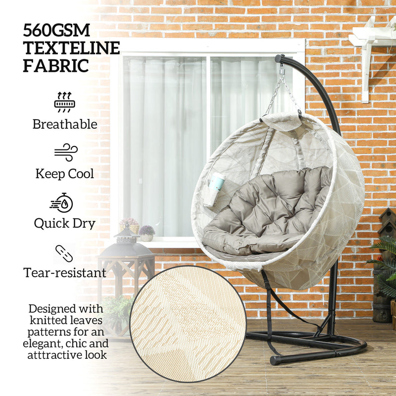 Hanging Egg Chair with Stand Thick Cushion and Cup Holder for Garden or Balcony Sand Brown by Outsunny