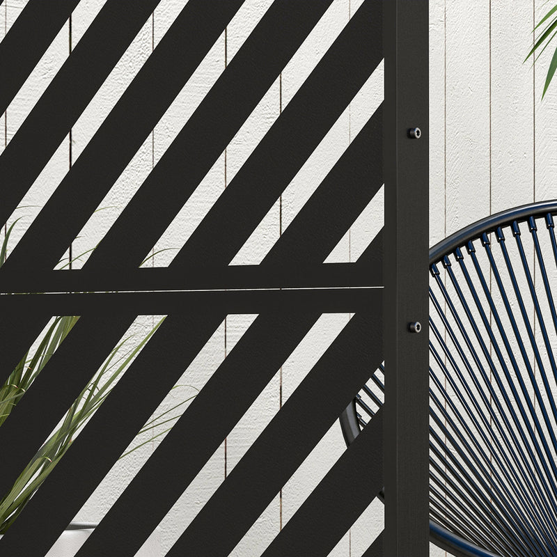 Black Metal Outdoor Privacy Screen with Modern Triangle Design for Dividing Garden Spaces Outsunny