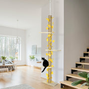 Tall Adjustable Cat Tree with Perches and Faux Leaves for Climbing and Play Yellow