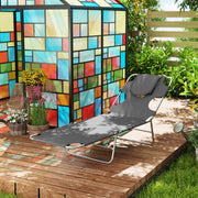 Dark Grey Folding Sun Loungers Set of 2 with Adjustable Backrest and Pillow for Garden or Beach