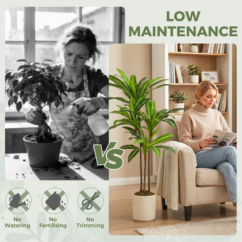 Artificial Dracaena Tree for Easy Year Round Indoor Greenery with White Planter Green