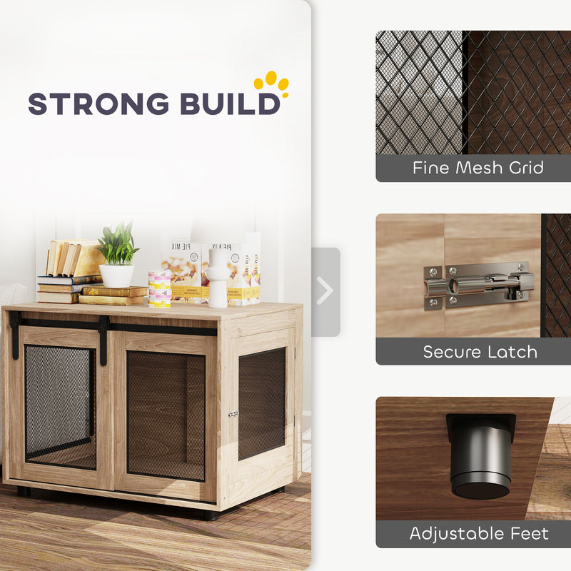 Dog Crate Furniture with Sliding Door for Medium Dogs Walnut Brown 80cm by PawHut
