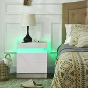 LED Bedside Table with White High Gloss Front and 2 Drawers for Bedroom or Lounge