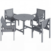 Wooden Garden Dining Set for 4 with Round Table and Umbrella Hole Grey Fir Wood Outsunny