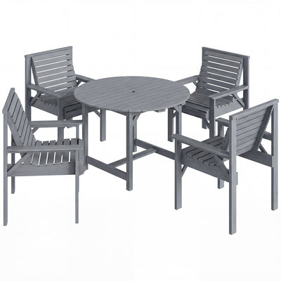Wooden Garden Dining Set for 4 with Round Table and Umbrella Hole Grey Fir Wood Outsunny