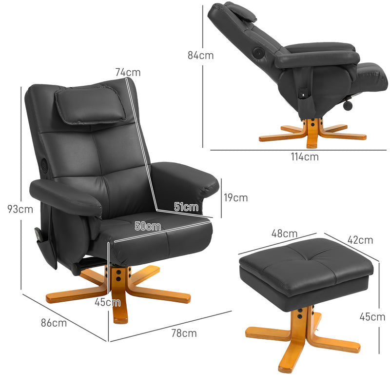 Black Faux Leather Massage Recliner Chair with Storage Ottoman by HOMCOM