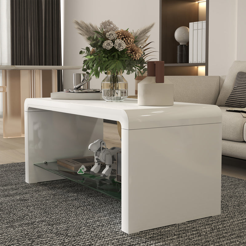 Curved White High Gloss Coffee Table Modern Design by HOMCOM