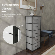 Fabric Chest of Drawers with 5 Storage Drawers Steel Frame and Wooden Top Dark Grey by HOMCOM