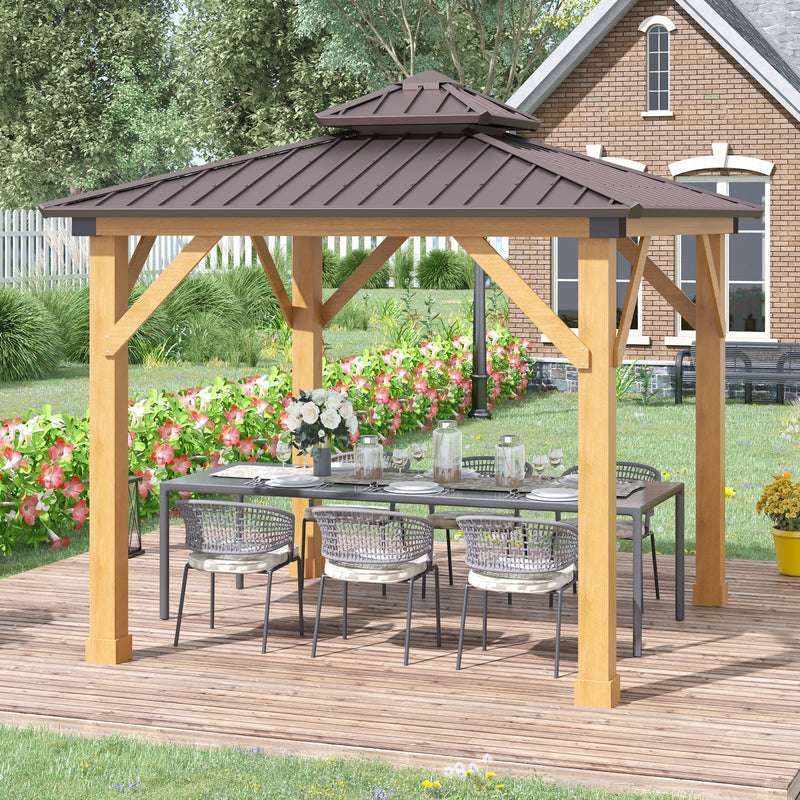 3m x 3m Hardtop Gazebo with Solid Wood Frame and Two Tier Roof for Garden by Outsunny