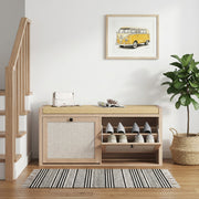 Shoe Storage Bench with Hidden Cabinets and Padded Seat for Hallway Organisation Oak Beige Homcom