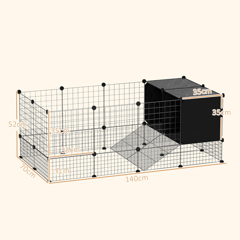 DIY Small Animal Cage with Elevated Huts for Guinea Pigs Rabbits and Hedgehogs Black by PawHut