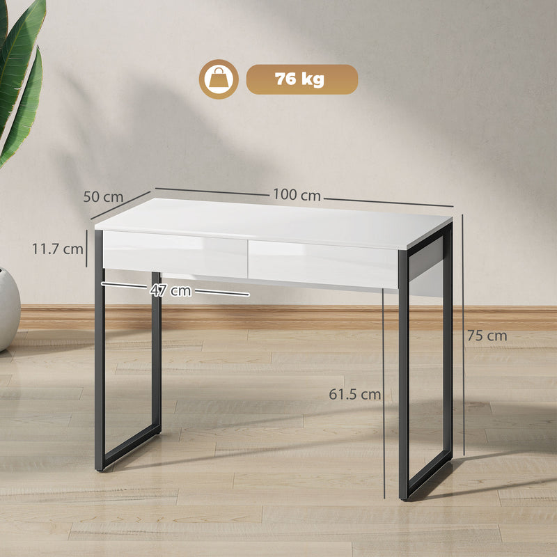 Compact Desk with Drawers for Small Home Office or Study White