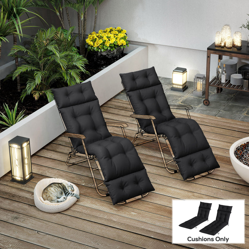 Sun Lounger Cushions Set of 2 for Softer Outdoor Reclining Easy Clean Black Outsunny