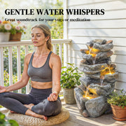 Garden Water Fountain with Calming Sounds and Warm LED Light for Relaxing Outdoor Spaces Grey AOSOM