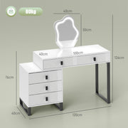 White LED Lighted Dressing Table with Mirror and 5 Drawers Modern Vanity Desk by HOMCOM