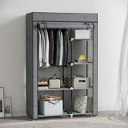 Dark Grey Fabric Wardrobe with Rail and Six Shelves for Storage by HOMCOM