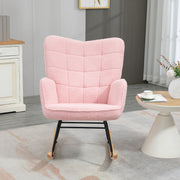 Pink Soft Fleece Wingback Rocking Chair Comfortable Elegant Design by HOMCOM