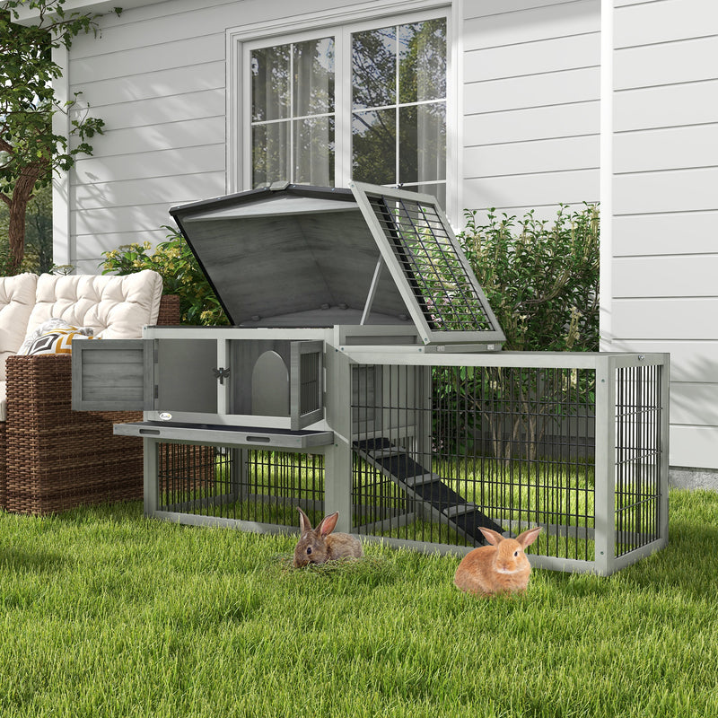 Wooden Rabbit Hutch With Spacious Outdoor Run Ideal for Garden Pet Housing Grey