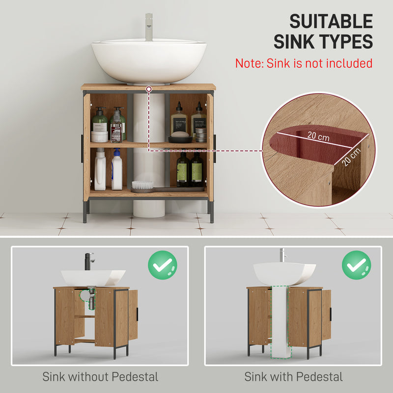 Under Sink Bathroom Cabinet with Adjustable Shelf for Tidy Storage Oak