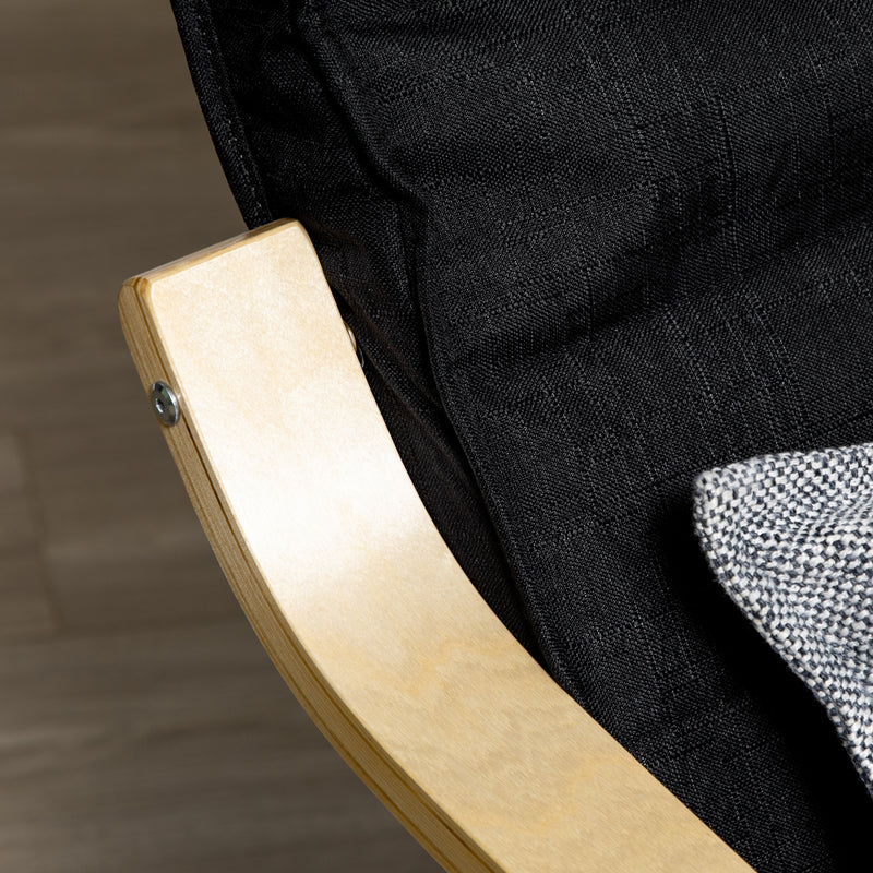 Wooden Reclining Lounger Chair With Adjustable Footrest And Removable Cushion Cover Black