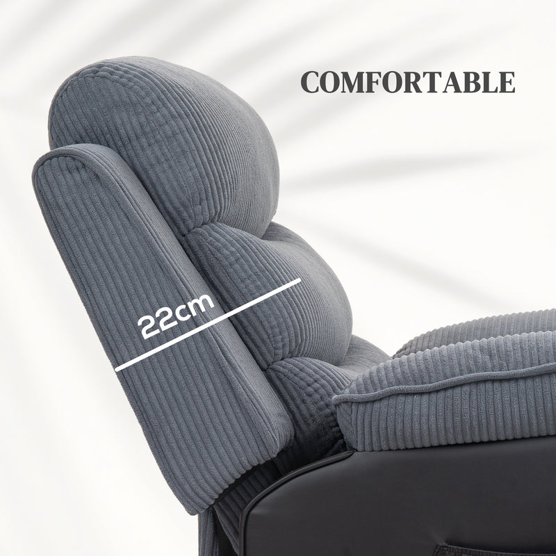Dark Grey Overstuffed Corduroy Electric Recline and Lift Chair for Ultimate Comfort by HOMCOM
