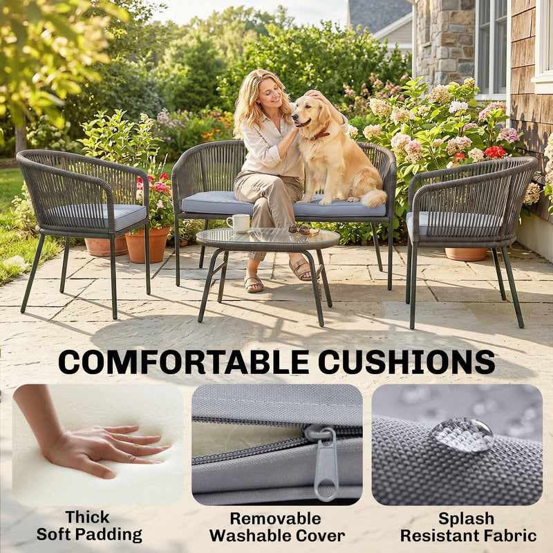 4 Piece Outdoor Sofa Set with Cushions and Coffee Table for Relaxed Garden Seating Dark Grey Outsunny