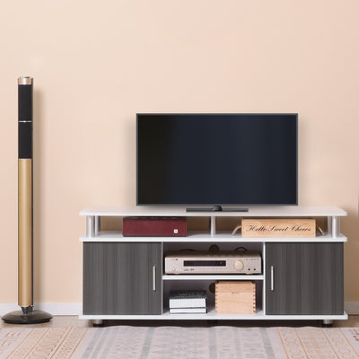 Grey and White TV Cabinet for TVs up to 50 Inch with Storage Shelves and Cupboards