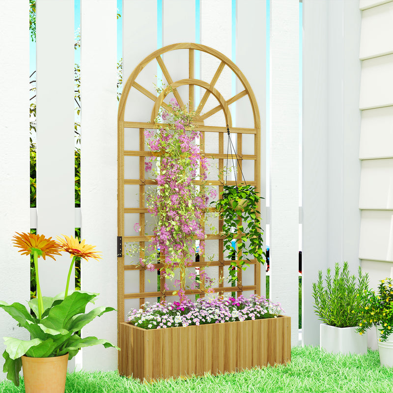 Wooden Raised Garden Planter With Trellis Ideal For Climbing Plants And Herbs Natural Outsunny